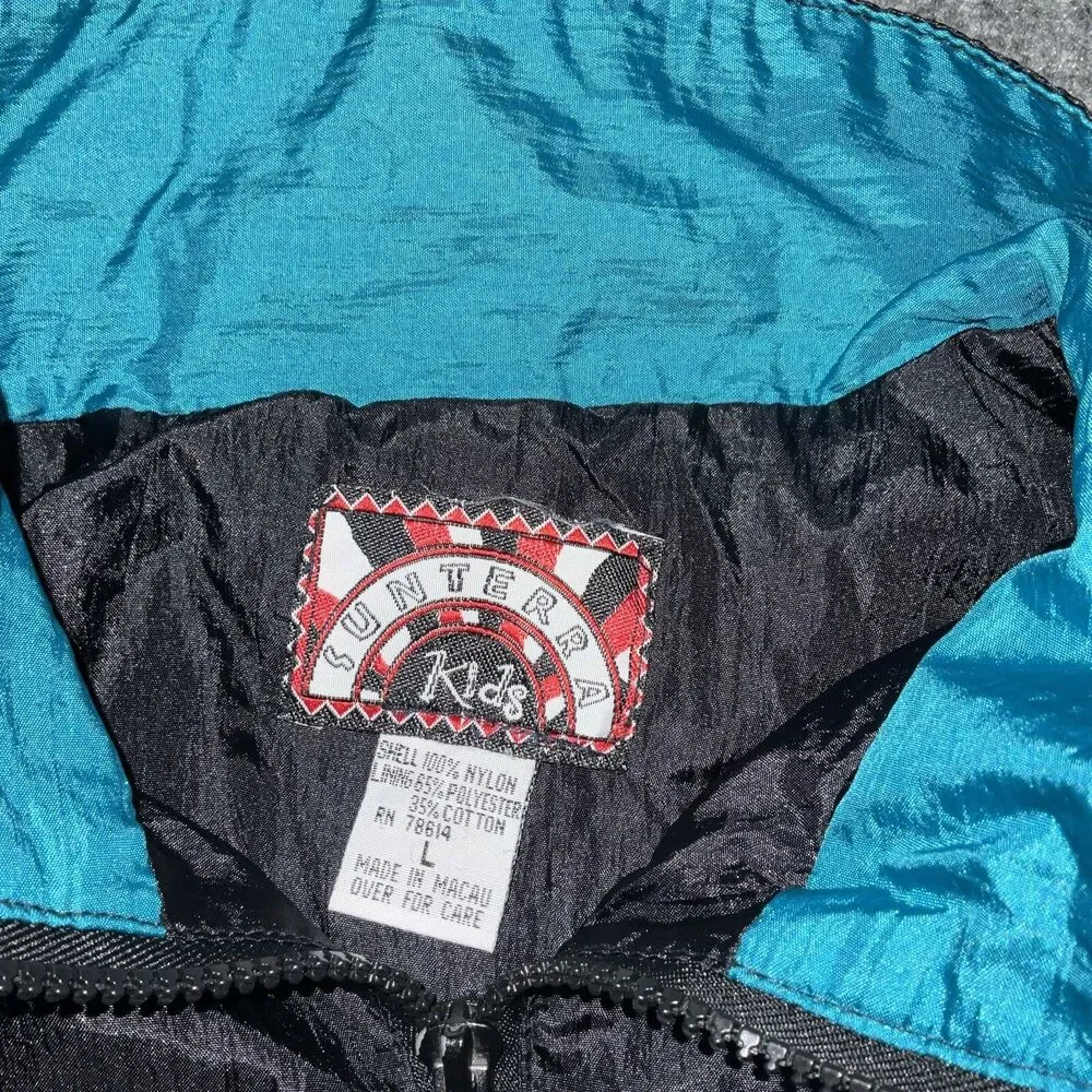 Sunterra Vintage Jacket Youth L Black Teal Purple Ski Outdoors Full Zip Pockets